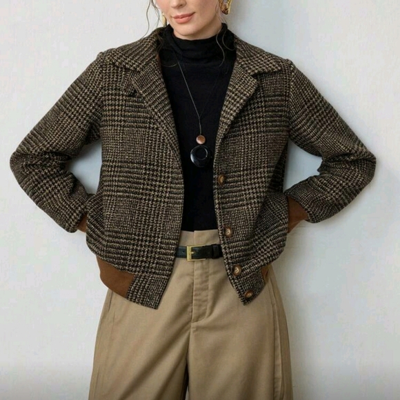 Jackets & Blazers - New Autumn/Winter Woven Turndown Collar Plaid Elegant Long Sleeve Casual Jacket